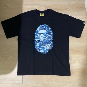 Bape Black Tee with Blue Camo Ape Head